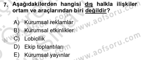 Pazarlama İletişimi Dersi 2024 - 2025 Yılı Yaz Okulu Sınav Soruları 7. Soru