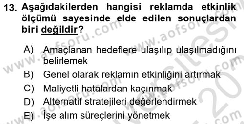 Pazarlama İletişimi Dersi 2025 - 2026 Yılı (Vize) Ara Sınav Soruları 13. Soru