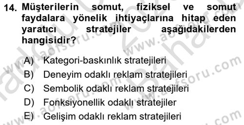 Pazarlama İletişimi Dersi 2025 - 2026 Yılı (Vize) Ara Sınav Soruları 14. Soru
