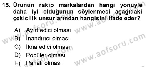 Pazarlama İletişimi Dersi 2025 - 2026 Yılı (Vize) Ara Sınav Soruları 15. Soru