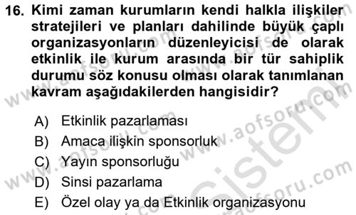 Pazarlama İletişimi Dersi 2025 - 2026 Yılı (Vize) Ara Sınav Soruları 16. Soru