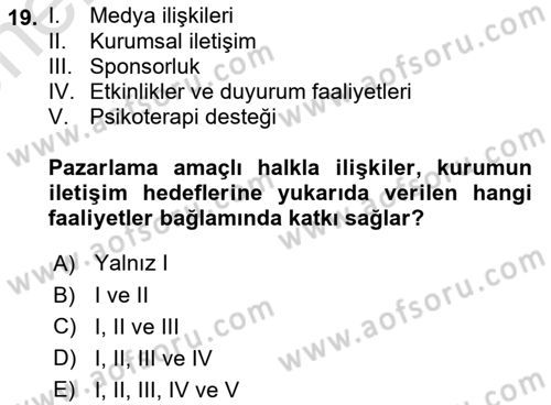 Pazarlama İletişimi Dersi 2025 - 2026 Yılı (Vize) Ara Sınav Soruları 19. Soru
