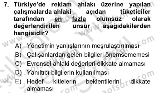 Pazarlama İletişimi Dersi 2025 - 2026 Yılı (Vize) Ara Sınav Soruları 7. Soru