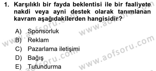 Pazarlama İletişimi Dersi 2025 - 2026 Yılı (Final) Dönem Sonu Sınav Soruları 1. Soru