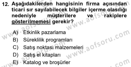 Pazarlama İletişimi Dersi 2025 - 2026 Yılı (Final) Dönem Sonu Sınav Soruları 12. Soru