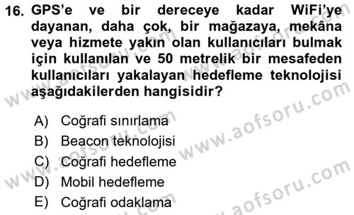Pazarlama İletişimi Dersi 2025 - 2026 Yılı (Final) Dönem Sonu Sınav Soruları 16. Soru