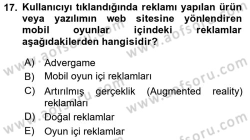 Pazarlama İletişimi Dersi 2025 - 2026 Yılı (Final) Dönem Sonu Sınav Soruları 17. Soru