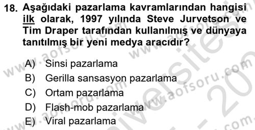 Pazarlama İletişimi Dersi 2025 - 2026 Yılı (Final) Dönem Sonu Sınav Soruları 18. Soru