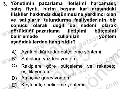 Pazarlama İletişimi Dersi 2025 - 2026 Yılı (Final) Dönem Sonu Sınav Soruları 3. Soru