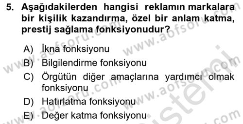 Pazarlama İletişimi Dersi 2025 - 2026 Yılı (Final) Dönem Sonu Sınav Soruları 5. Soru