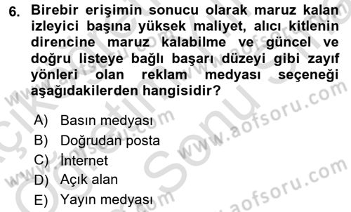 Pazarlama İletişimi Dersi 2025 - 2026 Yılı (Final) Dönem Sonu Sınav Soruları 6. Soru