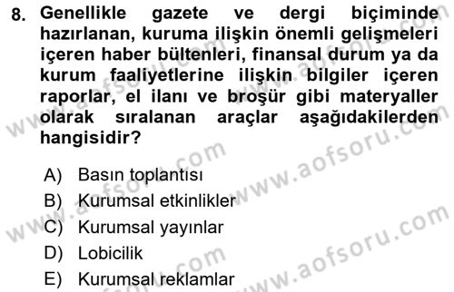 Pazarlama İletişimi Dersi 2025 - 2026 Yılı (Final) Dönem Sonu Sınav Soruları 8. Soru