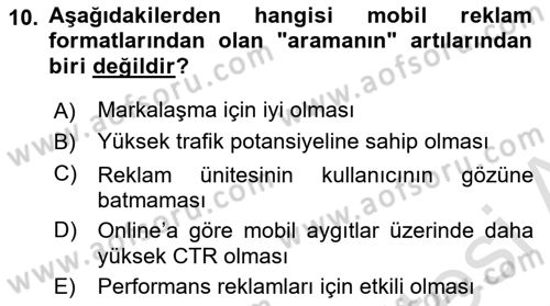 İnternet Ve Mobil Pazarlama Dersi 2017 - 2018 Yılı (Vize) Ara Sınav Soruları 10. Soru