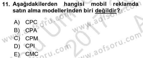 İnternet Ve Mobil Pazarlama Dersi 2017 - 2018 Yılı (Vize) Ara Sınav Soruları 11. Soru
