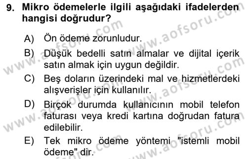 İnternet Ve Mobil Pazarlama Dersi 2017 - 2018 Yılı (Vize) Ara Sınav Soruları 9. Soru