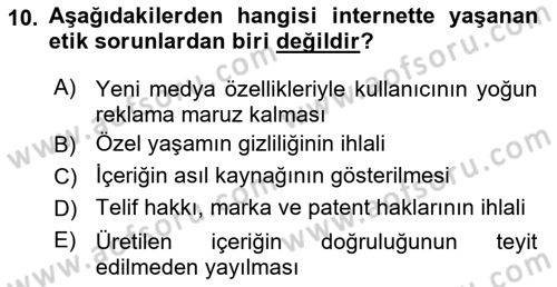 İnternet Ve Mobil Pazarlama Dersi 2017 - 2018 Yılı (Final) Dönem Sonu Sınav Soruları 10. Soru