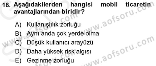 İnternet Ve Mobil Pazarlama Dersi 2017 - 2018 Yılı (Final) Dönem Sonu Sınav Soruları 18. Soru