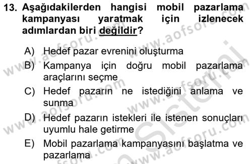 İnternet Ve Mobil Pazarlama Dersi 2018 - 2019 Yılı 3 Ders Sınav Soruları 13. Soru