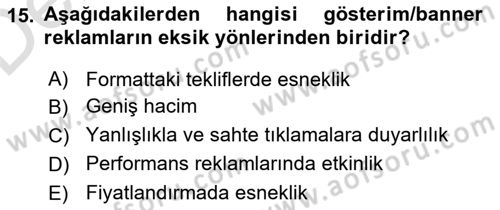 İnternet Ve Mobil Pazarlama Dersi 2018 - 2019 Yılı 3 Ders Sınav Soruları 15. Soru