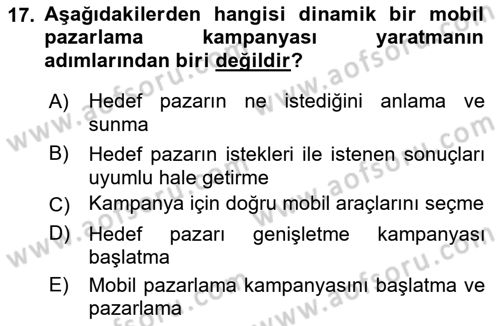 İnternet Ve Mobil Pazarlama Dersi 2018 - 2019 Yılı 3 Ders Sınav Soruları 17. Soru