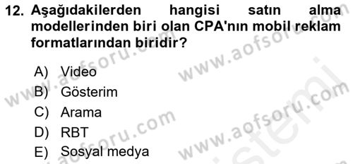 İnternet Ve Mobil Pazarlama Dersi 2018 - 2019 Yılı (Vize) Ara Sınav Soruları 12. Soru