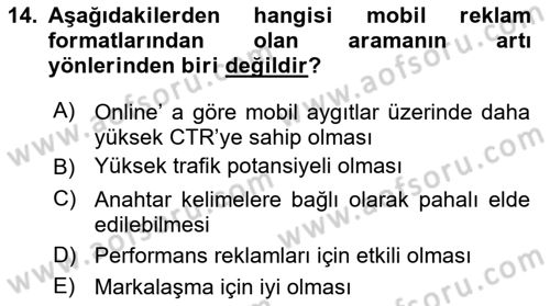İnternet Ve Mobil Pazarlama Dersi 2018 - 2019 Yılı (Vize) Ara Sınav Soruları 14. Soru