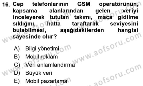 İnternet Ve Mobil Pazarlama Dersi 2018 - 2019 Yılı (Final) Dönem Sonu Sınav Soruları 16. Soru