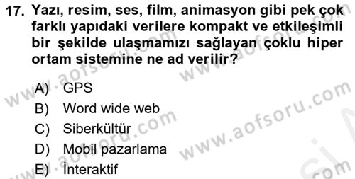 İnternet Ve Mobil Pazarlama Dersi 2018 - 2019 Yılı (Final) Dönem Sonu Sınav Soruları 17. Soru