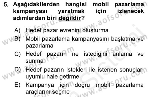 İnternet Ve Mobil Pazarlama Dersi 2018 - 2019 Yılı (Final) Dönem Sonu Sınav Soruları 5. Soru