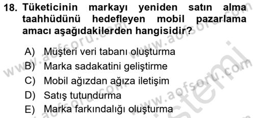 İnternet Ve Mobil Pazarlama Dersi 2019 - 2020 Yılı (Vize) Ara Sınav Soruları 18. Soru