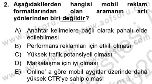 İnternet Ve Mobil Pazarlama Dersi 2019 - 2020 Yılı (Vize) Ara Sınav Soruları 2. Soru