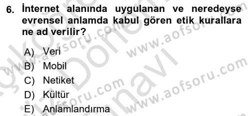 İnternet Ve Mobil Pazarlama Dersi 2019 - 2020 Yılı (Final) Dönem Sonu Sınav Soruları 6. Soru
