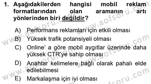 İnternet Ve Mobil Pazarlama Dersi 2020 - 2021 Yılı Yaz Okulu Sınav Soruları 1. Soru