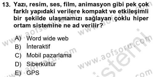 İnternet Ve Mobil Pazarlama Dersi 2020 - 2021 Yılı Yaz Okulu Sınav Soruları 13. Soru