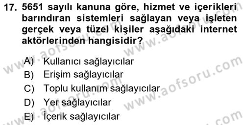 İnternet Ve Mobil Pazarlama Dersi 2020 - 2021 Yılı Yaz Okulu Sınav Soruları 17. Soru