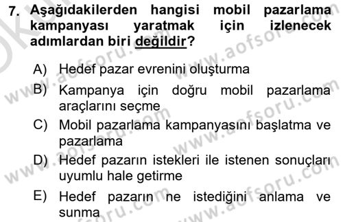 İnternet Ve Mobil Pazarlama Dersi 2020 - 2021 Yılı Yaz Okulu Sınav Soruları 7. Soru