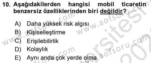 İnternet Ve Mobil Pazarlama Dersi 2021 - 2022 Yılı (Vize) Ara Sınav Soruları 10. Soru
