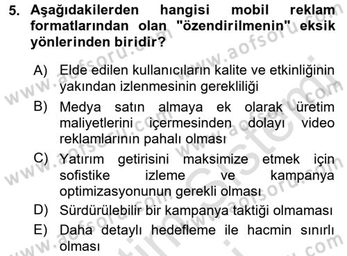 İnternet Ve Mobil Pazarlama Dersi 2021 - 2022 Yılı (Vize) Ara Sınav Soruları 5. Soru