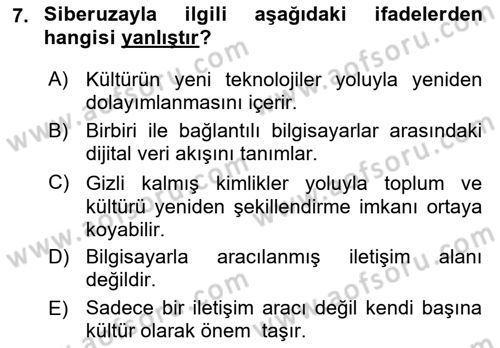 İnternet Ve Mobil Pazarlama Dersi 2021 - 2022 Yılı (Final) Dönem Sonu Sınav Soruları 7. Soru