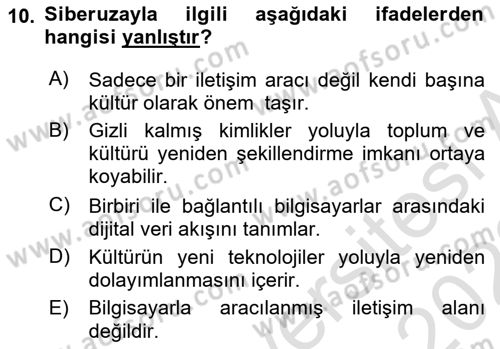İnternet Ve Mobil Pazarlama Dersi 2021 - 2022 Yılı Yaz Okulu Sınav Soruları 10. Soru