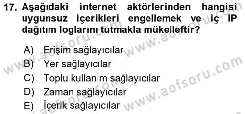 İnternet Ve Mobil Pazarlama Dersi 2021 - 2022 Yılı Yaz Okulu Sınav Soruları 17. Soru