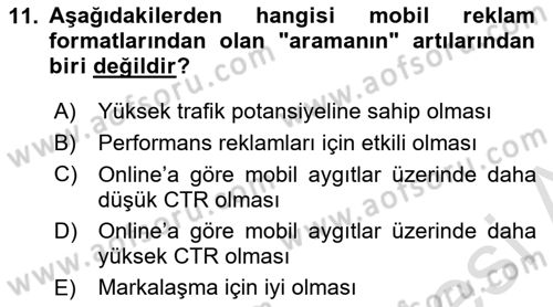 İnternet Ve Mobil Pazarlama Dersi 2022 - 2023 Yılı (Vize) Ara Sınav Soruları 11. Soru