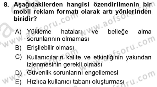 İnternet Ve Mobil Pazarlama Dersi 2022 - 2023 Yılı (Vize) Ara Sınav Soruları 8. Soru