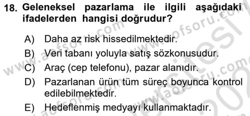 İnternet Ve Mobil Pazarlama Dersi 2022 - 2023 Yılı (Final) Dönem Sonu Sınav Soruları 18. Soru