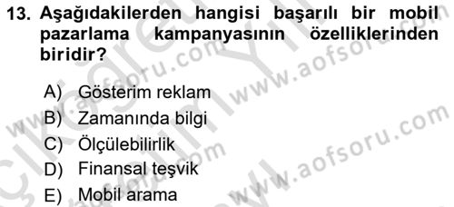 İnternet Ve Mobil Pazarlama Dersi 2022 - 2023 Yılı Yaz Okulu Sınav Soruları 13. Soru