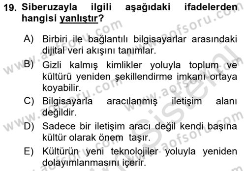 İnternet Ve Mobil Pazarlama Dersi 2022 - 2023 Yılı Yaz Okulu Sınav Soruları 19. Soru
