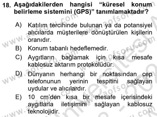 İnternet Ve Mobil Pazarlama Dersi 2023 - 2024 Yılı (Vize) Ara Sınav Soruları 18. Soru