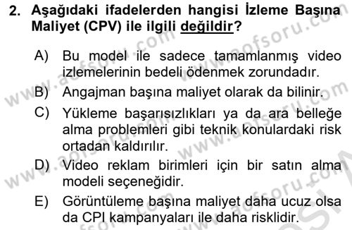 İnternet Ve Mobil Pazarlama Dersi 2023 - 2024 Yılı (Vize) Ara Sınav Soruları 2. Soru