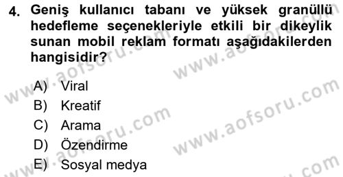 İnternet Ve Mobil Pazarlama Dersi 2023 - 2024 Yılı (Vize) Ara Sınav Soruları 4. Soru