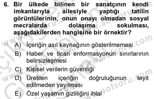 İnternet Ve Mobil Pazarlama Dersi 2023 - 2024 Yılı (Final) Dönem Sonu Sınav Soruları 6. Soru